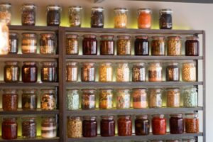 rows of jars on shelves